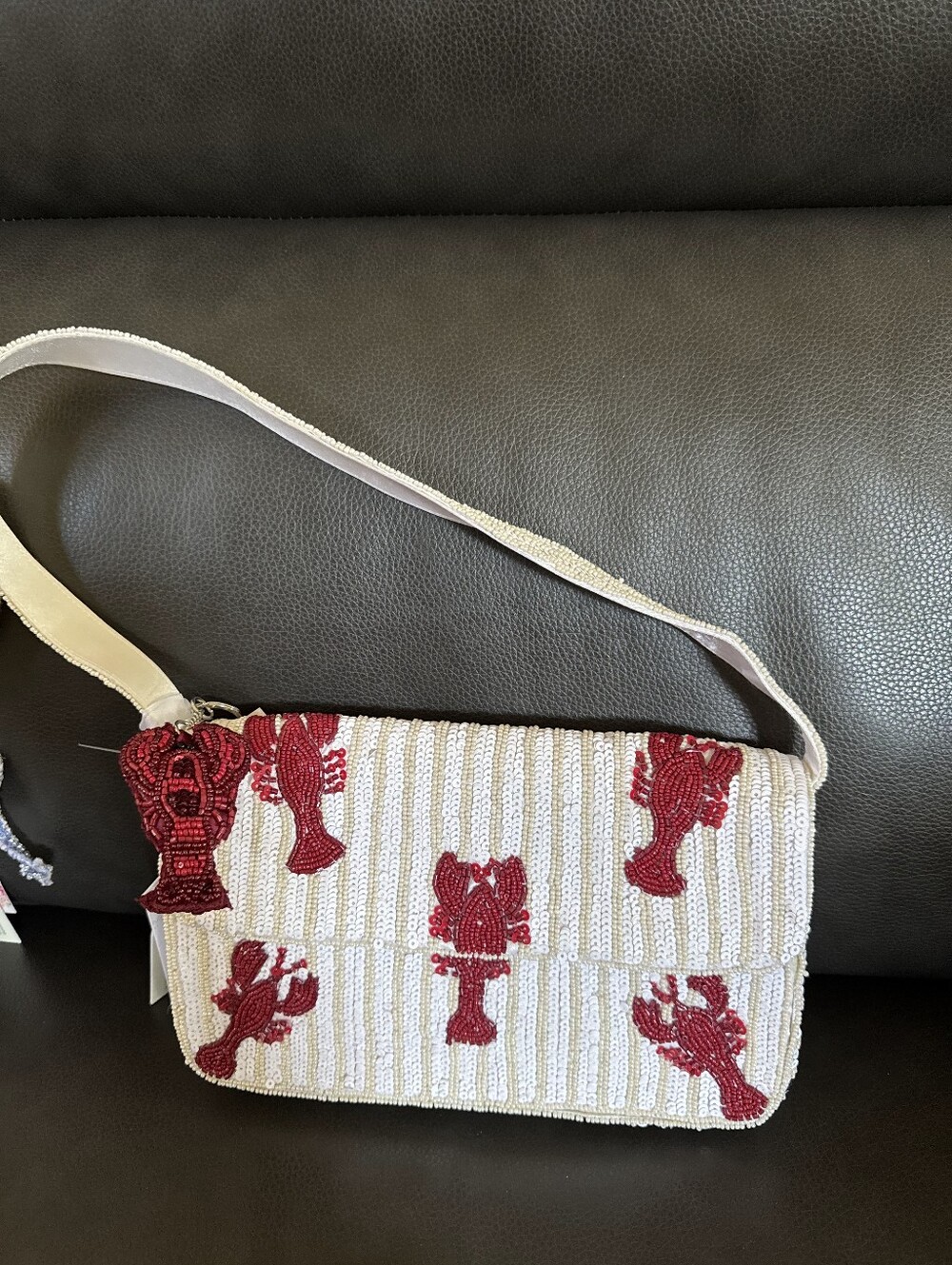 India Hand Beaded Lobster Shoulder Bag with charm NEW